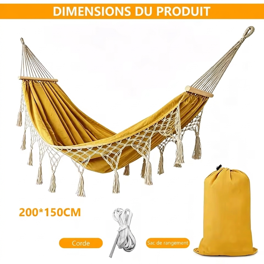 Hamac suspendu beige en macramé Jaune | Bohème