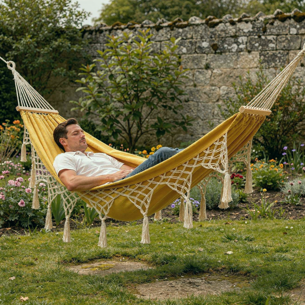 Hamac suspendu beige en macramé Jaune | Bohème